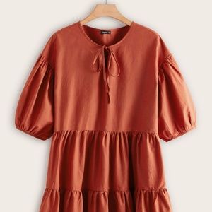 Tie Neck Lantern Sleeve Smock Dress*NEW*